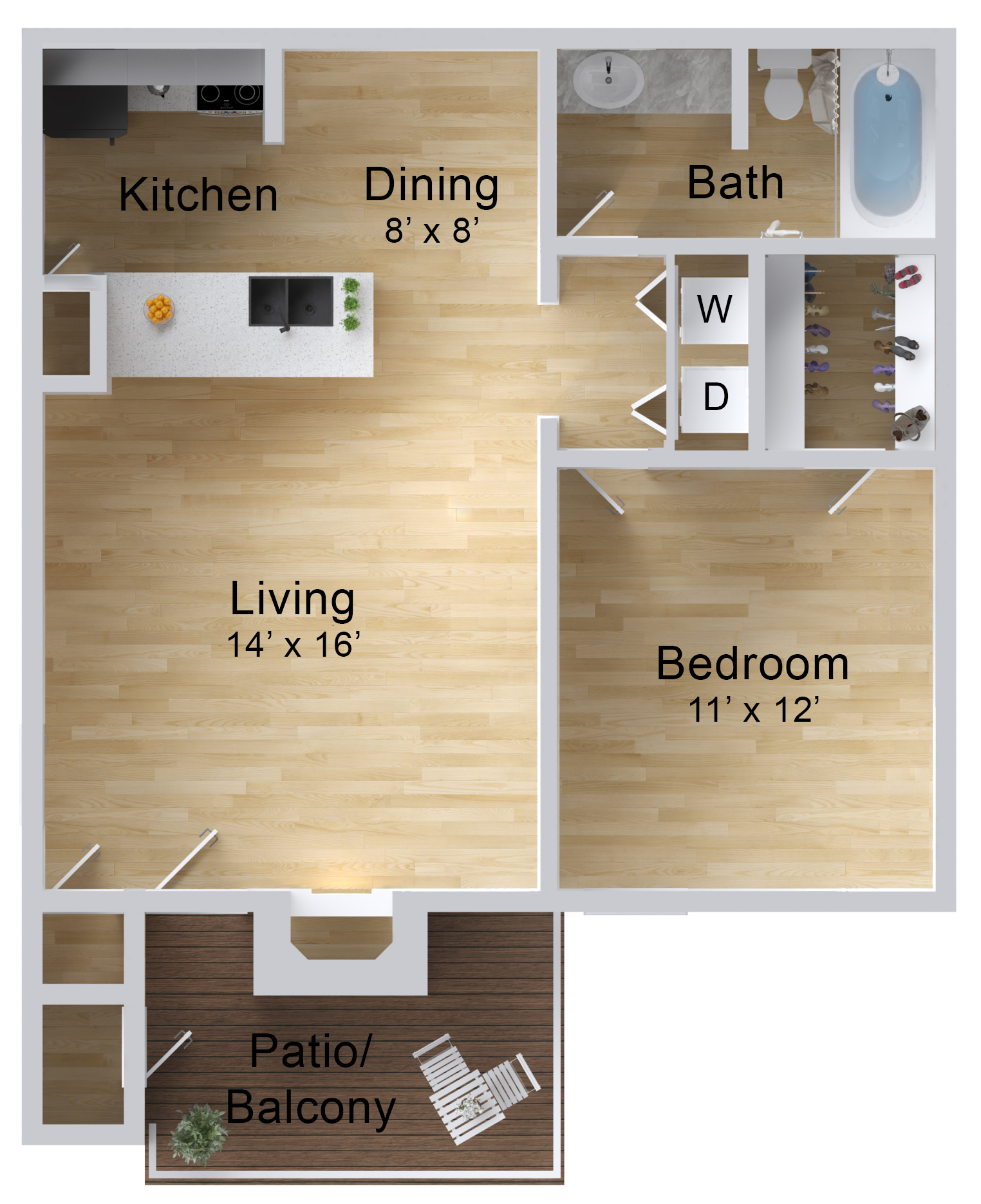 All of our premium units have heated (or not) LED fireplaces, granite countertops, ceramic tile in the bathrooms, upgraded fixtures, all new appliances, new tubs and toilets, faux wood flooring, and washer/dryer hookups.