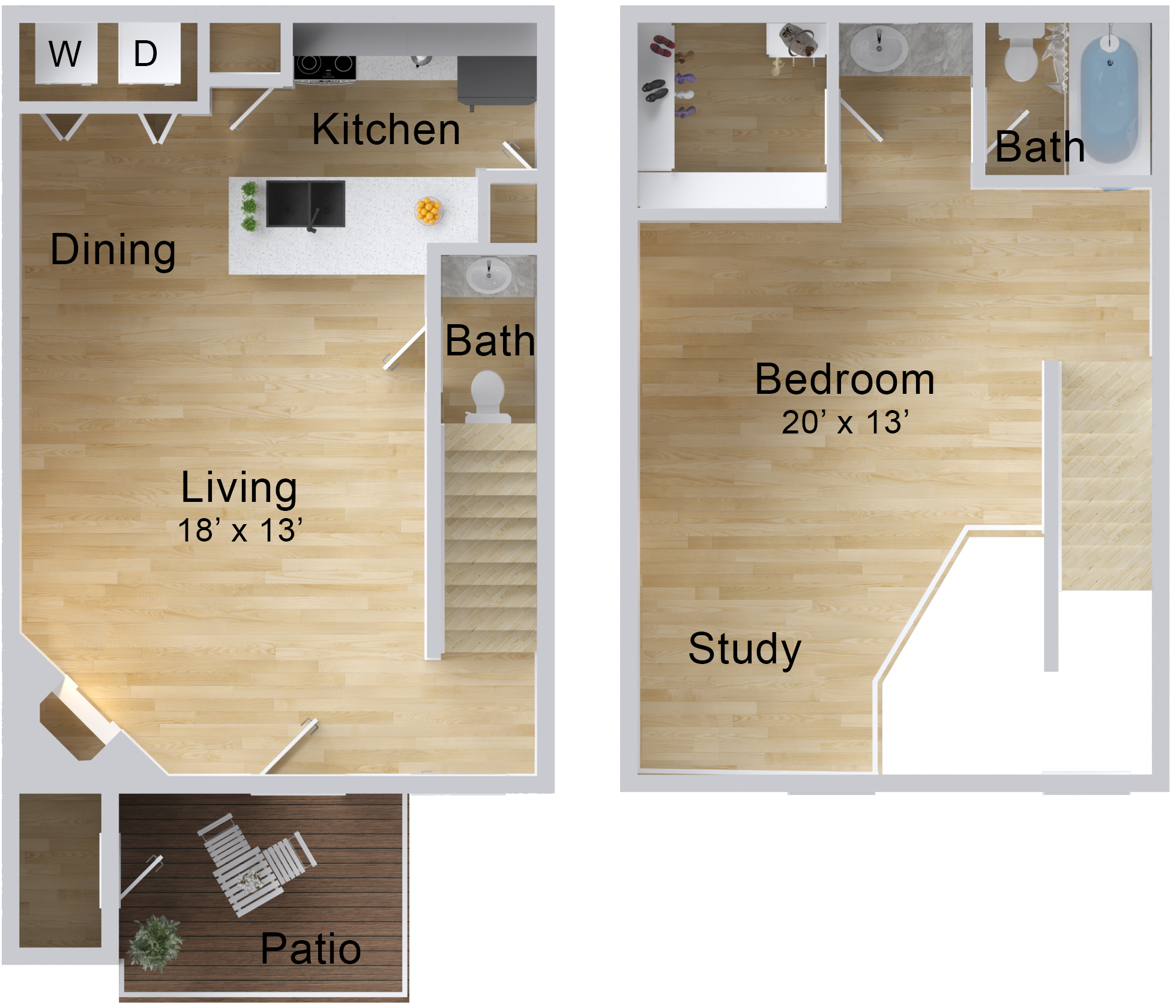All of our premium units have heated (or not) LED fireplaces, granite countertops, ceramic tile in the bathrooms, upgraded fixtures, all new appliances, new tubs and toilets, faux wood flooring, and washer/dryer hookups.