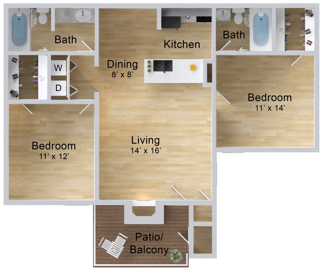 The Pinnacle Apartments - The Vail 2 bed 2 bath floor plan