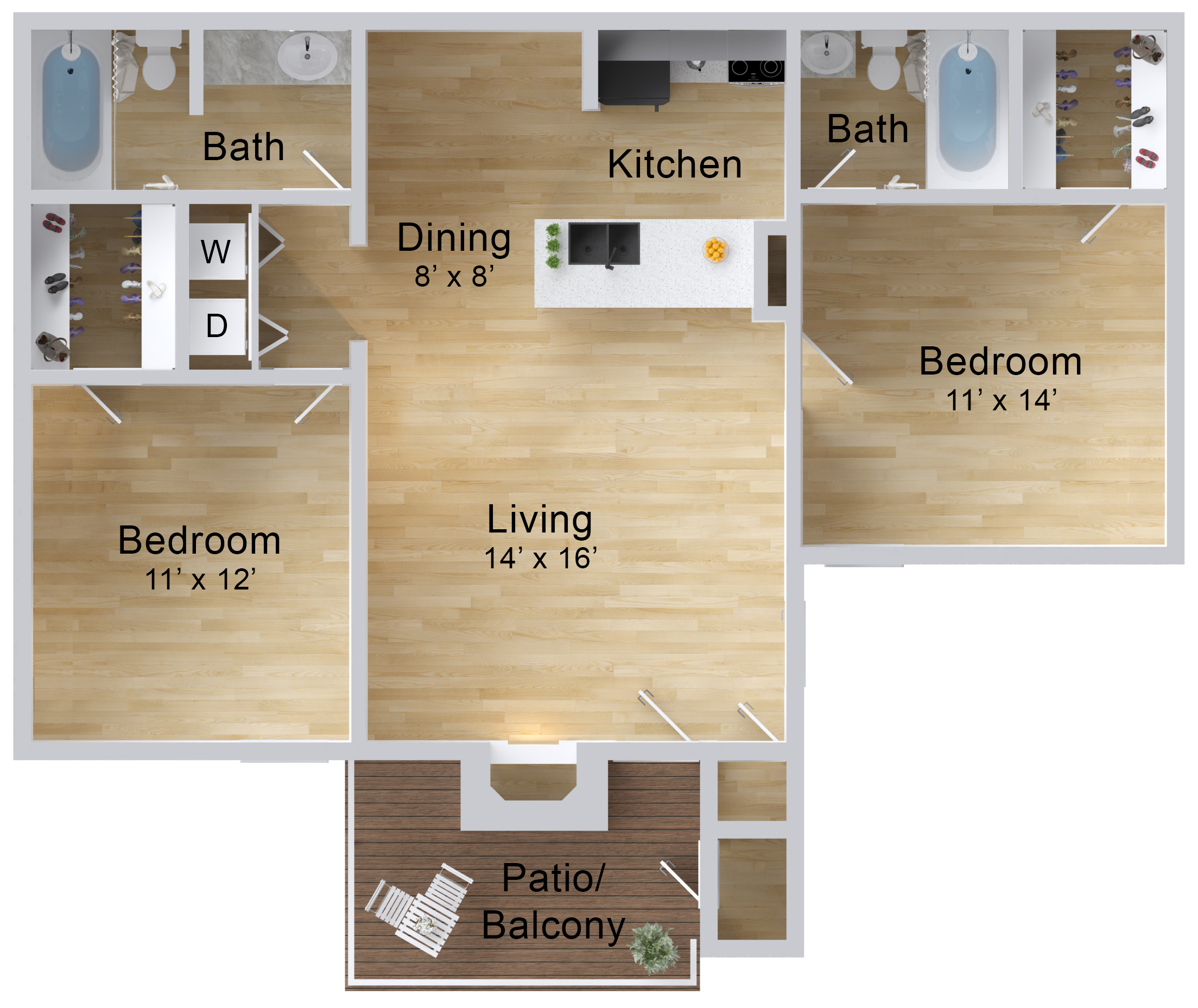 All of our premium units have heated (or not) LED fireplaces, granite countertops, ceramic tile in the bathrooms, upgraded fixtures, all new appliances, new tubs and toilets, faux wood flooring, and washer/dryer hookups.